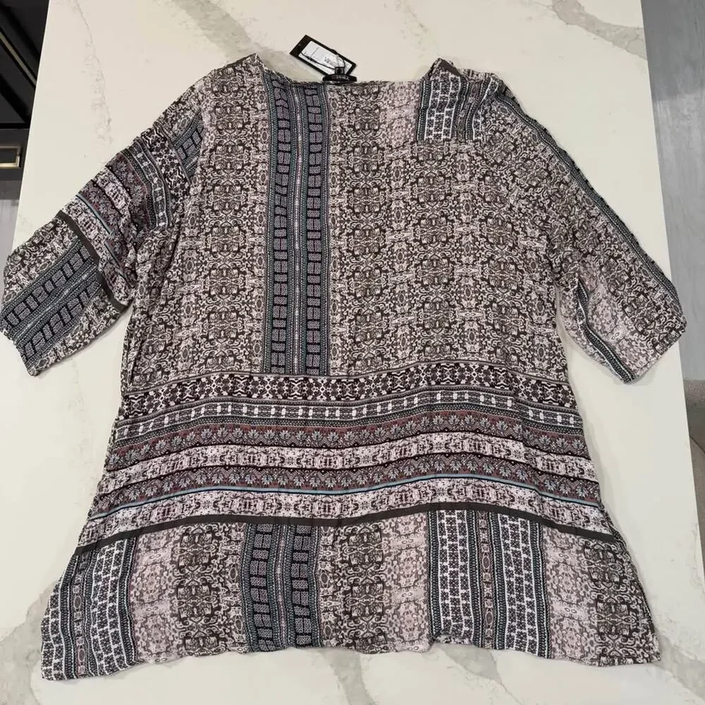 Yesta by X Two NWT Plus Size 3/4 Sleeve Tunic Top Womens 20 Lined Paisley Floral - Picture 9 of 9